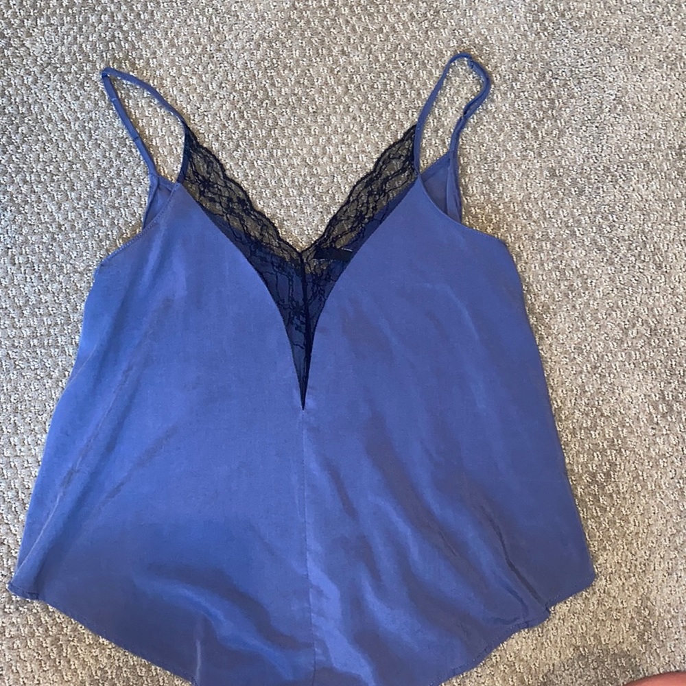 Zara loose blue and black lace tank top